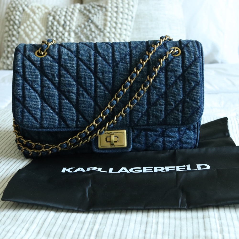 Karl Lagerfeld Denim Agyness Quilted Chain Shoulder Bag Large